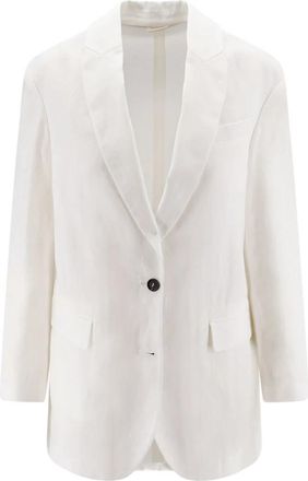 Brunello Cucinelli Katoenen Blazer met Monili - Dames - Blazers - Wit - M - Katoen - Jassen