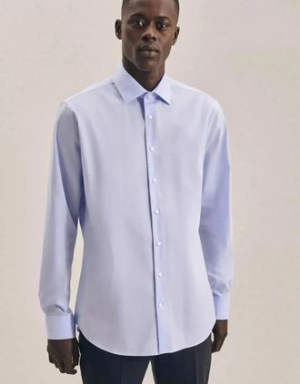 Seidensticker Seidensticker Mens Shaped Fit No Iron Kent Collar Business Shirt Light Blue - Size: 38/Regular