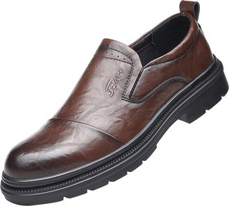 Generic Wedding Formal Shoes for Men Classic Without Lacing Slip On Loafers Round Toe Leather Shoe Block Heel Non Slip Fashion Wide Shoewear for Formal Busine