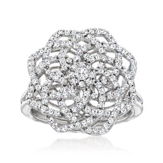Ross-Simons Diamond Spiral Flower Ring in 14kt White Gold