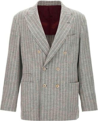 Brunello Cucinelli Gray Striped Double-Breasted Blazer, Brand Size 50 (US Size 40)