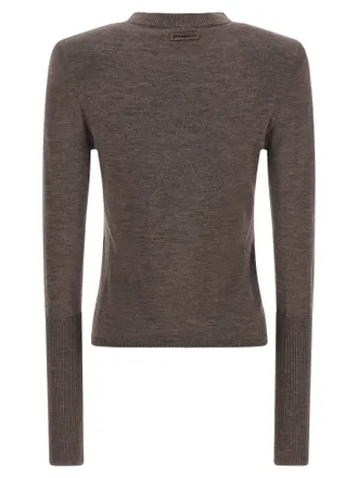 Pinko Merino Wool with Padded Shoulders Sweater - Brown