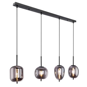 Netlighting Blacky Bar Pendant Ceiling Light Black Glass Shade 4x E14
