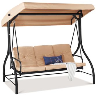 Best Choice Products 3-Seat Outdoor Converting Canopy Swing Glider Patio Hammock w/ Removable Cushions