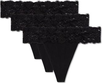 Pact Lace Waist Thong 3-Pack Made With Organic Cotton in Black at Nordstrom, Size Xx-Large