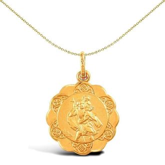Jewelco London 9ct Gold Scallop Edged St Christopher Medallion Pendant - JPM007