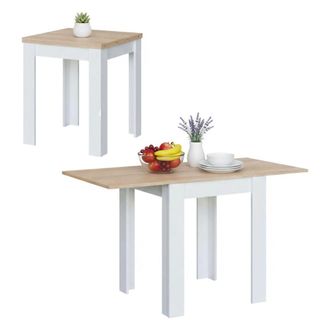 Dmora Mesa Extensible Newark, Mesa De Comedor Plegable Con Apertura De Libro,mesa Auxiliar Plegable, Cm 67x67/135h79, Blanco Y Roble, Con Embalaje Reforzado