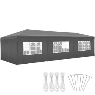 TecTake Gazebo Miramas with 8 side panels, water-resistant, 9x3m in Grey | Size: Large