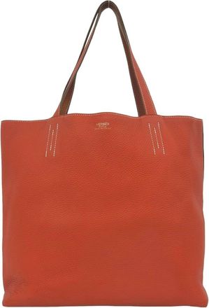 Herm&egrave;s Brown Orange Taurillon Clemence Leather Tote Bag (Pre-Owned)