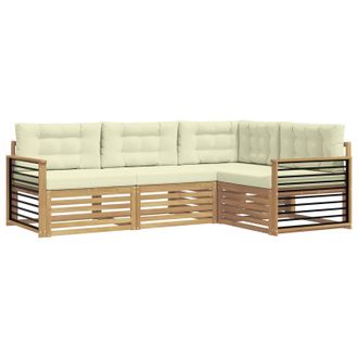 vidaXL Conjunto De Sof&aacute;s De Exterior 5 Pcs Blanco Y Crema Poli&eacute;ster Vidaxl