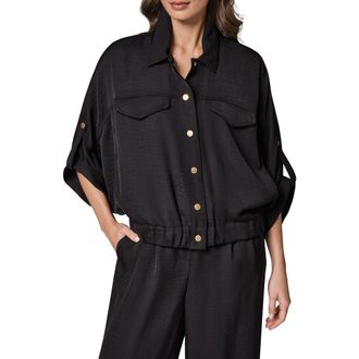 DKNY Dolman Roll Tab Front Button Top in Black at Nordstrom, Size X-Large