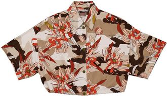 Moncler Floral-Print Cropped Shirt, Brand Size 42 ( US Size 4 )