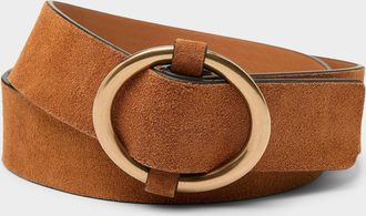 Sessun Womens Round-buckle caramel suede belt