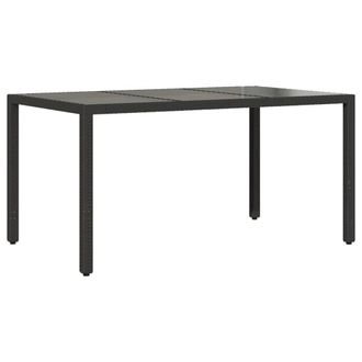 Berkfield Home Garden Table with Glass Top Black 150x90x75 cm Poly Rattan | Size: 150 x 90 x 75 cm