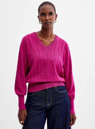 b.young Womens Pointelle knit V-neck sweater