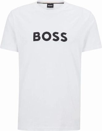 HUGO BOSS Mens BOSS Cotton-jersey T-shirt with SPF 50+ UV protection, White - Size: 36