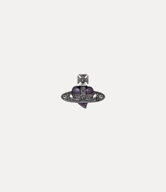 Vivienne Westwood Man. Diamante Heart Single Stud Gunmetal Cubic Zirconia / Enamel Men