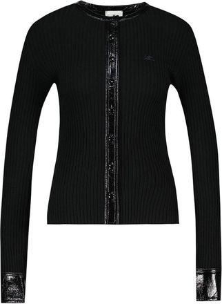 Courr&egrave;ges Womens Ribbed Wool With Contrasted Cuffs Cardigan Black