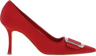 Manolo Blahnik Maysale Red Satin Buckle Embellished Pumps Size 37