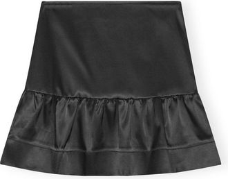 Ganni Black Double Satin Flounce Mini Skirt - Size 10/12