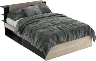 Demeyere Calicosy - Cama matrimonio Life en color roble Kronberg y negro mate con cabecero y 2 cajones 135/140x190/200 cm