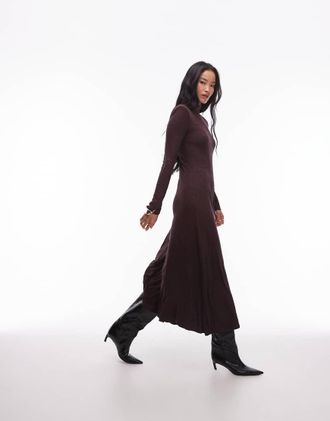 & Other Stories Vestito lungo a maniche lunghe effetto seconda pelle in jersey marrone jacquard