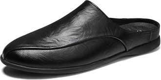 Generic New Loafers for Men Breathable Brogue Shoes Backless Leather Flexible Anti-Slip Comfortable Outdoor Prom Slip-on(Black,9 UK)
