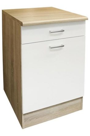 MID.YOU Mid.you K&uuml;chenunterschrank, Wei&szlig;, Sonoma Eiche, Kunststoff, 1 F&auml;cher, 1 Schublade(n) Schubladen, 50x90x60 cm, K&uuml;chen, K&uuml;chenm&ouml;bel, K&uuml;chenschr&auml;nke, K&uuml;c