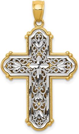 Diamond2Deal 14k Yellow Gold and White Rhodium Reversible Diamond-cut Filigree Cross Pendant