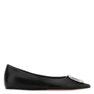 Amina Muaddi Nappa Black Camelia Ballet Flats, Brand Size 35.5 ( US Size 5.5 )