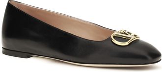 Valentino Garavani Womens Vlogo Signature Ballerinas Nero Calf Leather Bos Taurus Flat Shoes