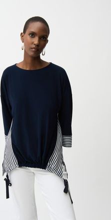 Joseph Ribkoff Silky Knit and Woven Stripe Top With High Low Hem in Navy/off-White at Nordstrom, Size 12