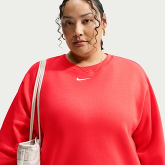 Nike Womens Nike Sportswear Phoenix Fleece Oversized Crew-Neck Sweatshirt (Plus Size) in Red | FZ4272-696