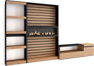 Skraut Home Muebles De Sal&oacute;n Para Tv, Conjunto De Muebles Comedor, 320x186x35cm, Chimenea El&eacute;ctrica, Estilo Moderno, Roble Y Negro - Skraut Home
