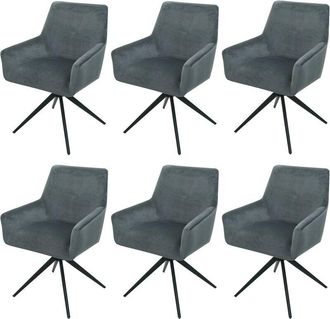 Hhg Nunca Usado] Lote De 6 Sillas De Comedor Hhg 081, Silla De Cocina Apoyabrazos Giratorio Auto Posici&oacute;n Tela Mvg, Gris Oscuro