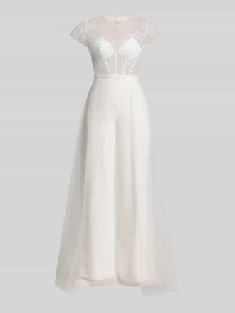 Unique Jumpsuit mit Perlen und r&uuml;ckseitigem Cut Out in Offwhite, Gr&ouml;&szlig;e 32