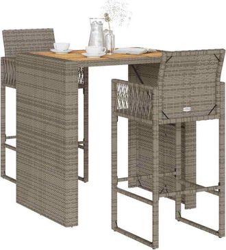 vidaXL Set Bar Jard&iacute;n Sin Cojines 3 Pzas Rat&aacute;n Sint&eacute;tico Acacia Gris Vidaxl