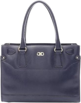 Ferragamo Pre-owned Gancini Lederen Handtas - Dames - Vintage Handtas - Blauw - ONE Size - Leer - Vintage