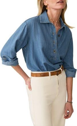 Faherty Oceanview Organic Cotton & Linen Denim Popover Top in Coastal Cloud Wash at Nordstrom Rack, Size Xx-Small