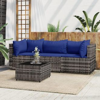 vidaXL Set De Muebles De Jard&iacute;n 4 Pzas Y Cojines Rat&aacute;n Sint&eacute;tico Gris Vidaxl