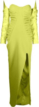Gaby Charbachy off-shoulder ruched gown - women - Polyester/Spandex/Elastane/Polyester - 38 - Green