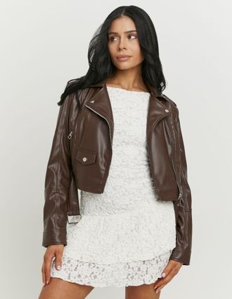 Tally Weijl Lederimitatjacke TALLY WEIJL SJAPUTILOT, Damen, Gr. XS, bracken braun, Web, Obermaterial: 100% Polyester, unifarben, kurz, ohne Ausschnitt, gerader Ab