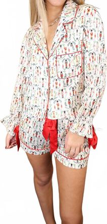 Peach Love California Satin Nutcracker Pajama Set In White Multi