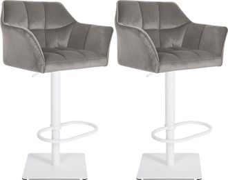 Clp Clp - Lote De 2 Taburetes De Bar Damaso Funda De Terciopelo Gris Metal Blanco Mate