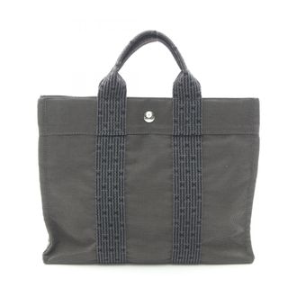 Herm&egrave;s Gray Nylon Canvas Handbag Tote Bag (Pre-Owned)