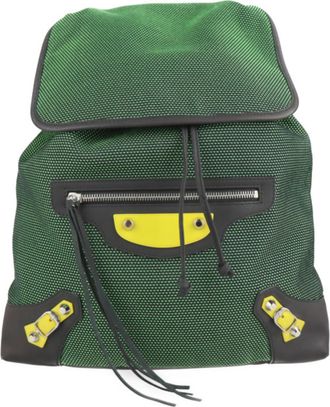Balenciaga Black Green Nylon Canvas Leather Backpack (Pre-Owned)