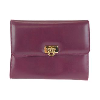 Ferragamo Purple Leather Clutch Bag Pouch (Pre-Owned)