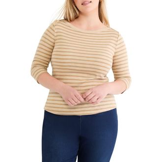 Nic+Zoe Stripe Boat Neck T-Shirt in Neutral Multi at Nordstrom, Size 2X
