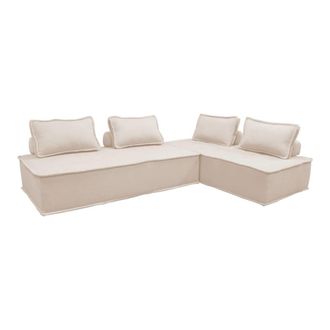 Sweeek Sofá modular en tela lisa, 4 plazas, crema