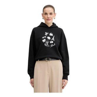 Karl Lagerfeld Hoodies & sweatvesten, Dames, Zwart, S, Katoen, Hoodie met print en borduursel